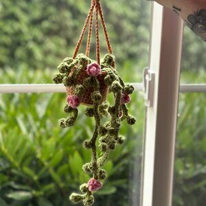 Crochet mini hanging plant basket